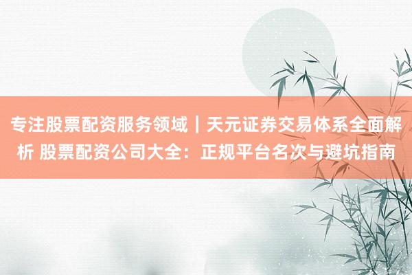 专注股票配资服务领域｜天元证券交易体系全面解析 股票配资公司大全：正规平台名次与避坑指南