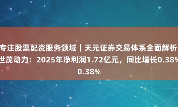 专注股票配资服务领域｜天元证券交易体系全面解析 世茂动力：2025年净利润1.72亿元，同比增长0.38%